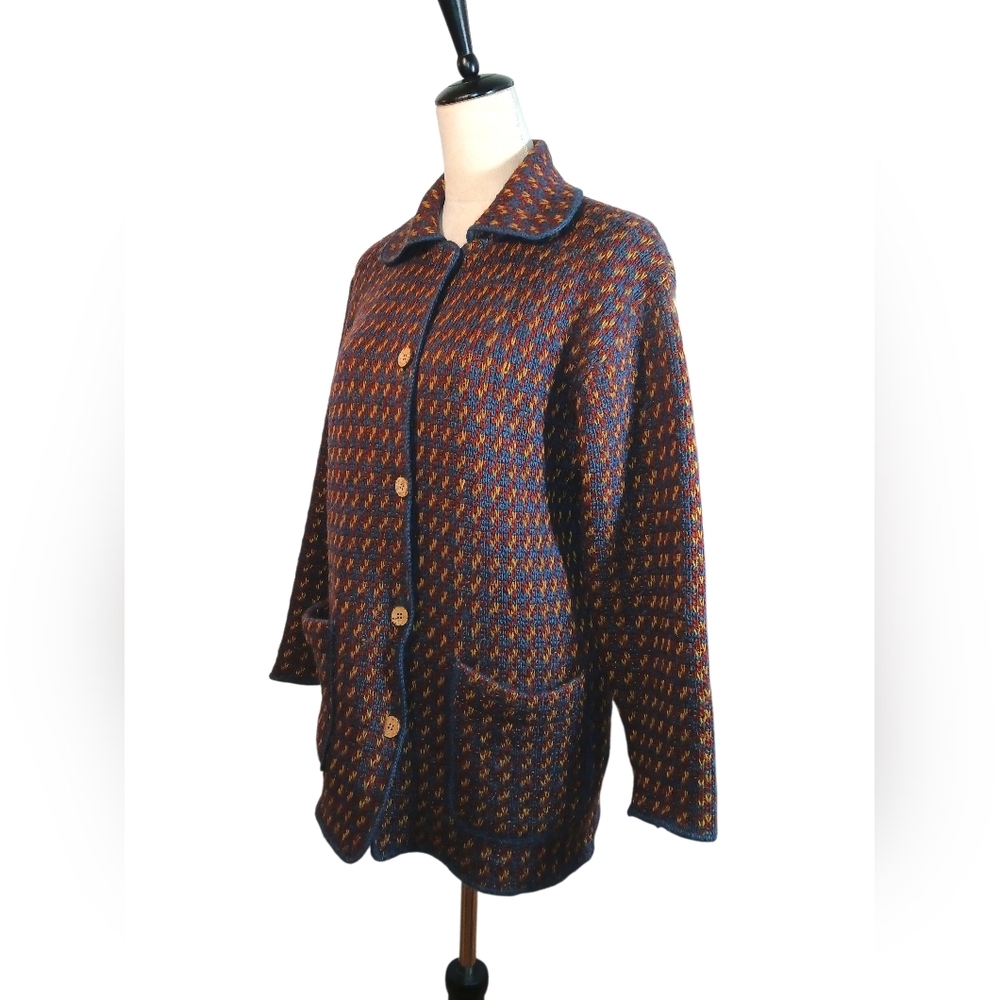 Islandic Wool Jacket Wooden Buttons Patch Pockets - Picture 3 of 9